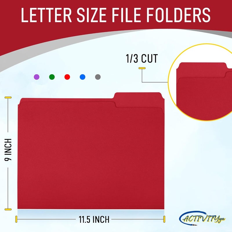 ACTIVITYYA Red File Folders, 1/3-Cut Tabs, Letter Size, 12-Pack – Durable Office Filing Folders for Documents, Papers, and Organization - Image 2